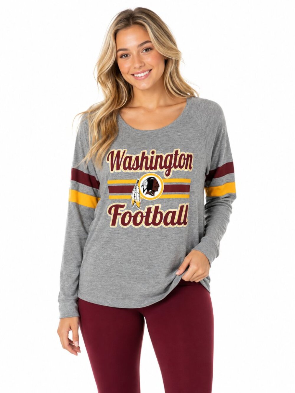 Washington Redskins Women Junior T Shirt Size Small 3/5 Sparkle Logo Long Sleeve